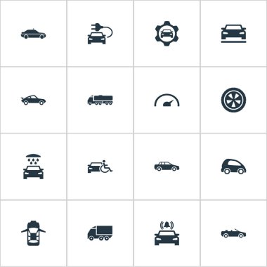 Vektör çizim basit taşıma simgeler kümesi. Öğeleri Sedan, aktarım Temizleme, dişli ve diğer eş anlamlı duş Bell ve Siren.