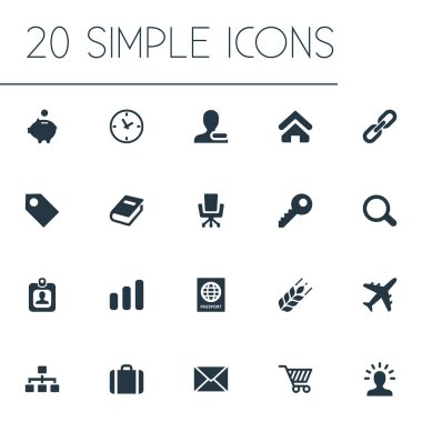 Vektör çizim basit B2b simgeler kümesi. Öğeleri domuzcuk, Kaldır, uçak ve diğer eş anlamlı şifre, pasaport ve anahtar.