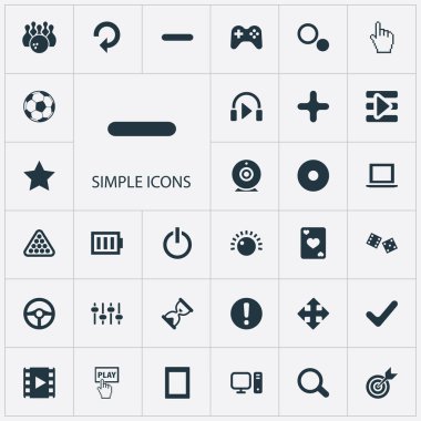 Vektör çizim basit eğlence simgeler kümesi. Öğeleri başlangıç, Kegling, yıldız ve diğer eş anlamlı oyun, ücret ve futbol.