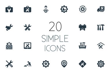 Vektör çizim basit tamir simgeler kümesi. Öğeleri Oluşturucu, tornavida ile İngiliz anahtarı, araç kutusu ve diğer eş anlamlı yenileme, döndürme ve Oluşturucu.