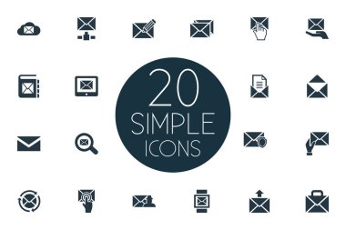 Vektör çizim basit posta simgeler kümesi. Öğeleri alıcı, sayfaları, portföy ve diğer eş anlamlı Tablet haber ve bildirim.