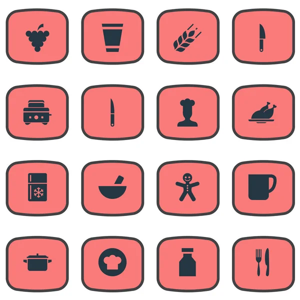 Illustrazione vettoriale Set di icone di preparazione semplice. Cena degli elementi, biscotti di Natale, bottiglia ed altre tazze di sinonimi, cucina e droga . — Vettoriale Stock