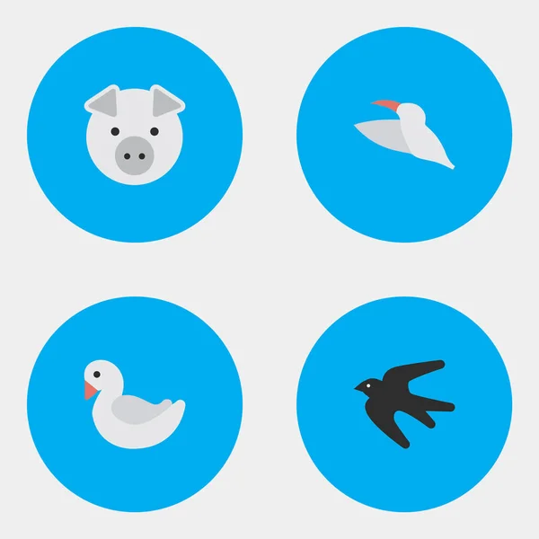 Vector illustratie Set van eenvoudige Wild iconen. Elementen kraan, Mus, Swan en andere synoniemen varkens, kraan en ooievaar. — Stockvector