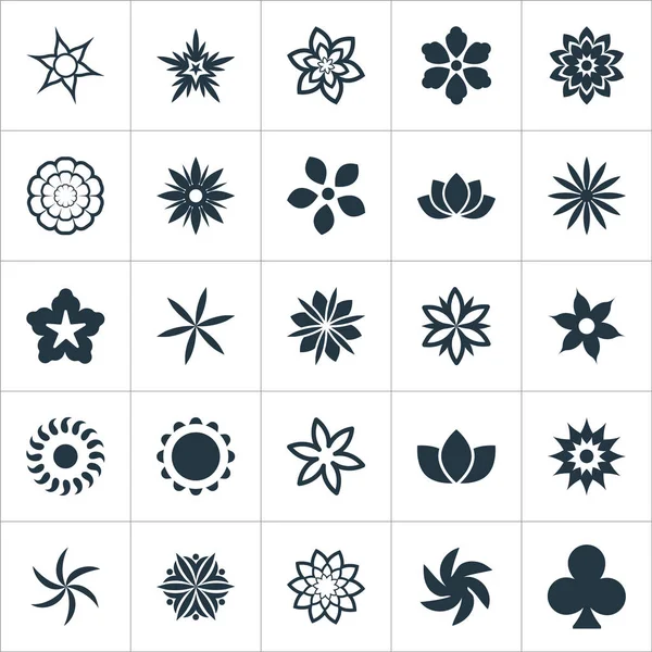 Conjunto de ilustración vectorial de iconos de flores simples. Elementos Marigold, Bloom, Ranunculus Y Otros Sinónimos Floret, Helianthus Y Hoja . — Vector de stock