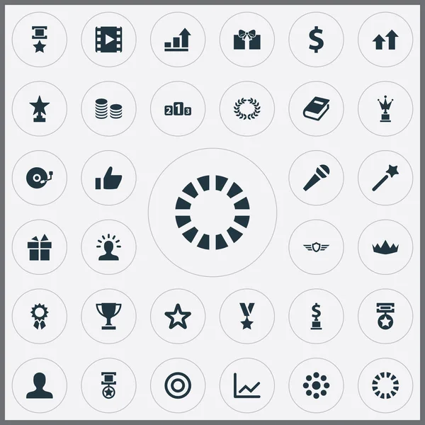 Vektör çizim basit şampiyon simgeler kümesi. Öğeleri zafer, askeri madalyon, profil ve diğer eş anlamlı para yuvarlak ve ödül.