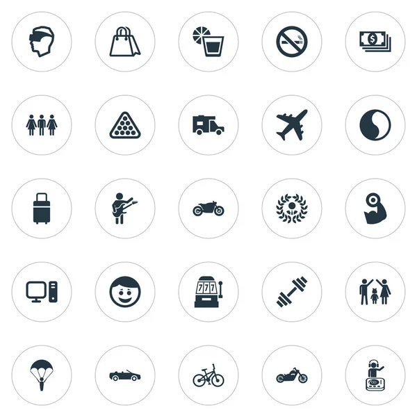 Vektör çizim basit sağlık simgeler kümesi. Öğeleri seyahat ev, Leisure, alışveriş çantası ve diğer eş anlamlı gerçeklik, limonata ve aile.