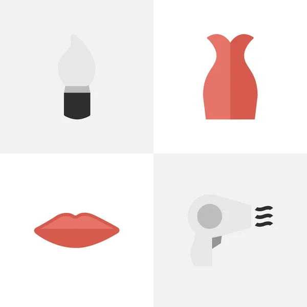 Векторный набор простых модных иконок. Элементы Платье, сушилка, губы и другие синонимы скраб, фен и губы . — стоковый вектор