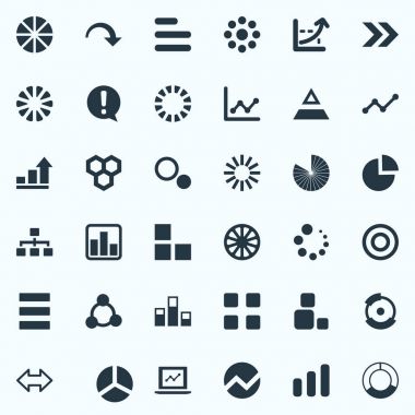 Vektör çizim basit grafik simgeler kümesi. Öğeleri düşüş, desen, daire ve diğer eş anlamlı kase ilerleme ve sirk.