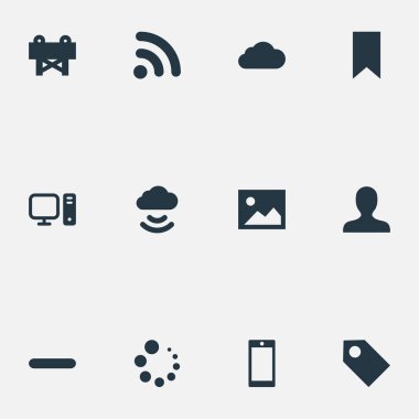 Vektör çizim basit tasarım simgeler kümesi. Öğeleri etiket, resim, kaldır ve diğer eş kablosuz, kullanıcı ve yer işareti.