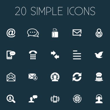 Vektör çizim basit iletişim simgeler kümesi. Öğeleri açmak zarf, konuşma, telefaks ve diğer eş anlamlı International, mektup ve Faks.