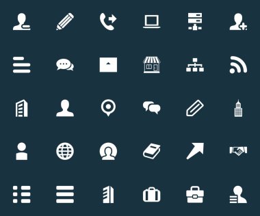 Vektör çizim basit ekip çalışması simgeler kümesi. Öğeleri sinyal, Kütüphane, eklemek ve diğer eş kitap, kişisel ve diyalog.