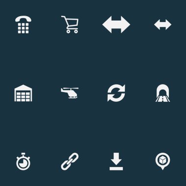 Vektör çizim basit lojistik simgeler kümesi. Öğeleri ilişkisi, Muhafazası, ters ve diğer eş anlamlı yol, ilgili ve el arabası.