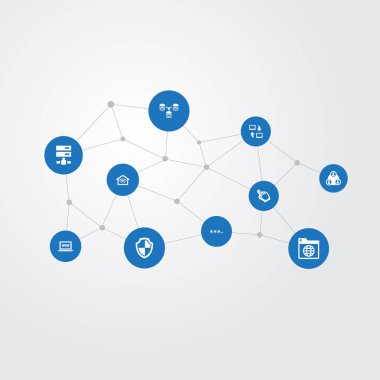 Vektör çizim basit tarayıcı simgeler kümesi. Öğeleri ekip çalışması, paylaşım, sunucu ilişki ve diğer eş anlamlı savunma, ticaret ve kablosuz.