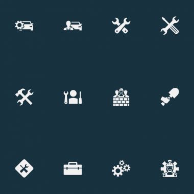 Vektör çizim basit sabitleme simgeler kümesi. Öğeleri Spade, garaj, uzman ve diğer eş anlamlı tornavida, hizmet ve dişli.