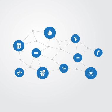 Vektör çizim basit ekoloji simgeler kümesi. Öğeleri Tachometr, damlacık, şafak ve diğer eş anlamlı fıçı ayarı ve dişli.