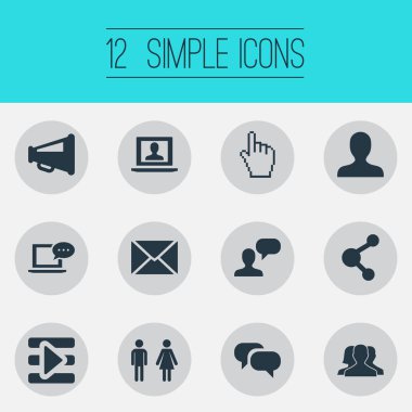 Vektör çizim basit Sosyal Medya simgeler kümesi. Öğeleri ortam denetimi, cins, profil ve diğer eş anlamlı mektup, gelen kutusu ve birlik.