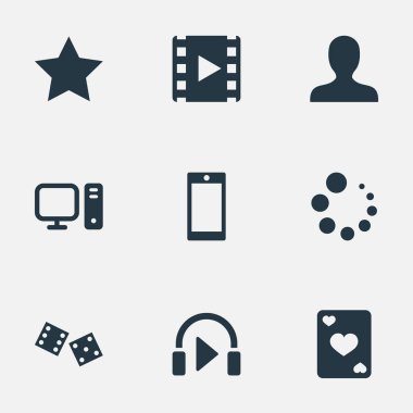 Vektör çizim basit eğlence simgeler kümesi. Öğeleri yıldız, telefon, ses ve diğer eş anlamlı Avatar, kumar ve kişisel.