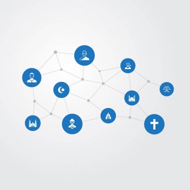 Vektör çizim basit din simgeler kümesi. Öğeleri rahip, Tapınak, haç ve diğer eş anlamlı Sinagogu, Hıristiyan ve rahip.