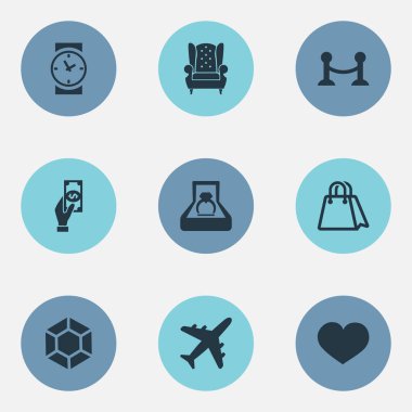 Vektör çizim basit lüks simgeler kümesi. Öğeleri evlilik, çanta, çit ve diğer eş anlamlı mobilya, ödeme ve ruh.