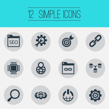 Vektör çizim basit optimizasyonu simgeler kümesi. Öğeleri mekanizması, detay, anakart ve diğer eş anlamlı ayrıntılı bağlantı ve dünya.