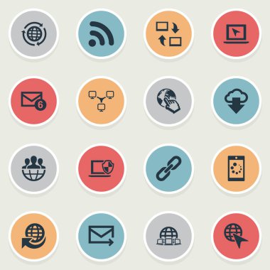 Vektör çizim basit Web simgeler kümesi. Öğeleri Küre, grup, dizüstü bilgisayar ve diğer eş Upload, dizüstü bilgisayar ve grup.