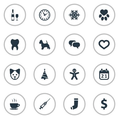 Vektör çizim basit koloni simgeler kümesi. Öğeleri kek, zaman, şırınga ve diğer eş anlamlı Cookie, Noel ve aşk.