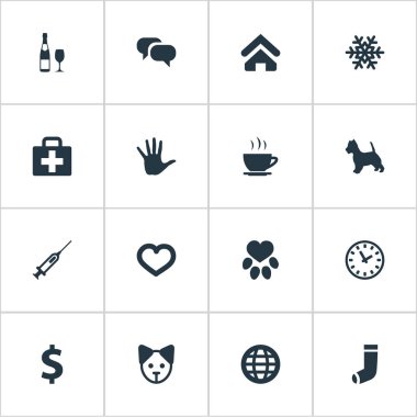 Vektör çizim basit damızlık simgeler kümesi. Öğeleri dünya, köpek yavrusu, durum ve diğer eş kar, Bina ve ev.