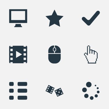 Vektör çizim basit oyun simgeler kümesi. Kumar, Preloader, Mark ve diğer eş anlamlı denetim listesi öğeleri monitör ve işaretçi.