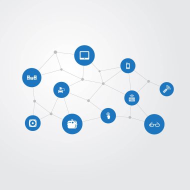 Vektör çizim basit Akıllı simgeler kümesi. Öğeleri elektrikli soba, çevre Ulaştırma, gözlük ve diğer eş anlamlı klavye, araba ve sistem.