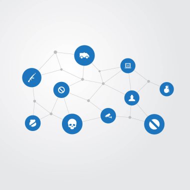 Vektör çizim basit simgeler kümesi. Öğeleri M16, iskelet, Karakol ve diğer eş anlamlı kamera Ajan ve sağlık.