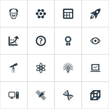 Vektör çizim basit bilgi simgeler kümesi. Öğeleri yönetim, Meydanı, teleskop ve diğer eş görevli bilim adamı ve yönetim.