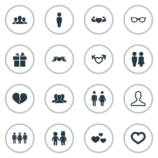 Vector Illustration Set of Simple Couple Icons. Слоны Сердце в сердце, Спектакли, Сломанные синонимы влюбленных, Люди и Спектакли . — стоковый вектор