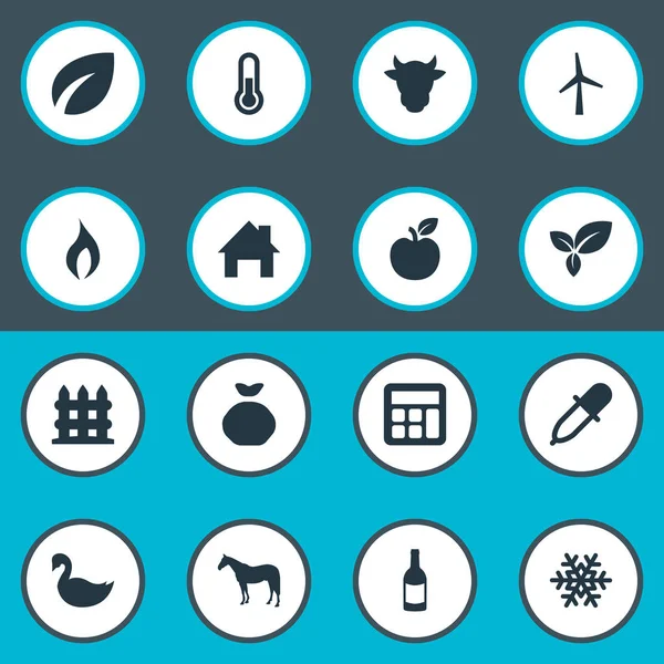 Vektör çizim basit tarım simgeler kümesi. Öğeleri Jonagold, pipet, hesap makinesi ve diğer eş anlamlı bitki Jonagold ve Don.