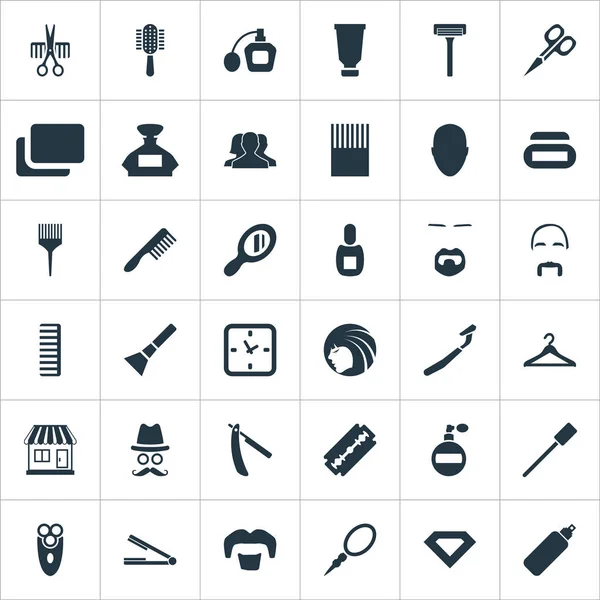 矢量图组的简单理发师图标。元素切工具、 腮红、 反射器和其他同义词电动、 瓶和衣架. — 图库矢量图片