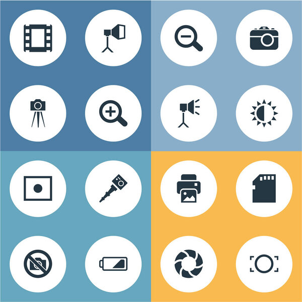 Векторный набор простых графических иконок. Элементы подвижные камеры, Inkjet, регистрация и другие синонимы камеры, масштаб и память
.