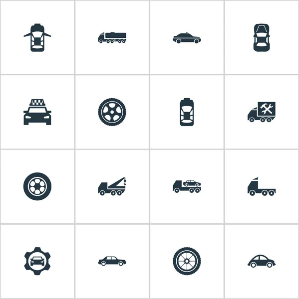 Conjunto de ilustración vectorial de iconos de automóviles simples. Elementos Panorama, Tránsito, Camión y Otros Sinónimos Camión, Revisión y Lateral . — Vector de stock