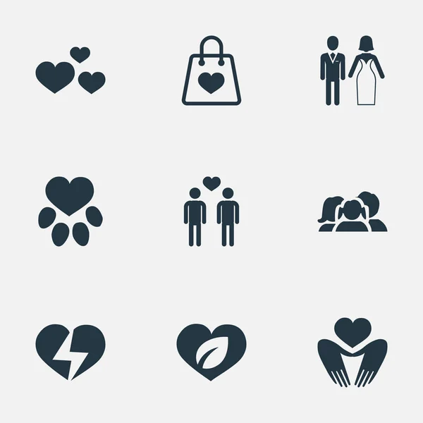 Vector Illustration Set Of Simple Wedding Icons. Elements Footprint, Broken Soul, Eco And Other Synonyms Broken, Groom And Homosexual. — Stock Vector