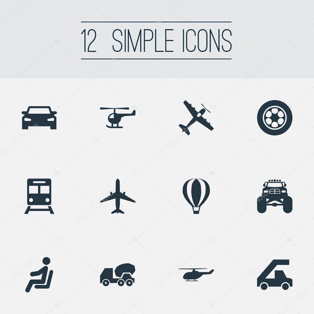 Vector Illustration Set Of Simple Transportation Icons. Elements Truck, Aerocab, Airship And Other Synonyms Car, Helicopter And Airship.