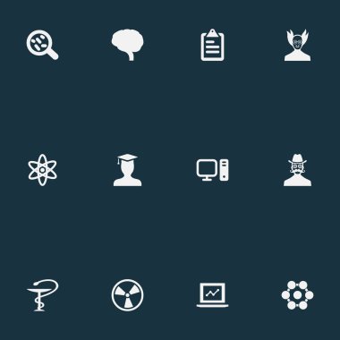 Vektör çizim basit bilgi simgeler kümesi. Öğelerin bakteriyi, Atom, Internet araştırma ve diğer eş anlamlı beyin baş ve Atom.