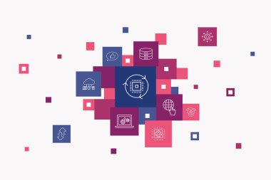 dijital dönüşüm Infographic 10 adım piksel tasarımı. dijital hizmetler, internet, bulut hesaplama, teknoloji basit simgeleri