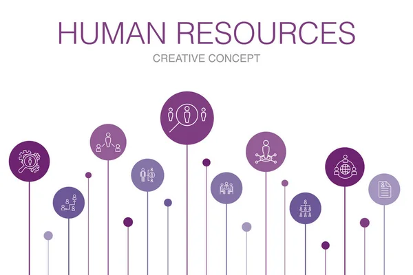 Risorse Umane Infografica 10 passi template.job intervista, hr manager, outsourcing, riprendere le icone semplici — Vettoriale Stock