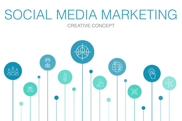 Infografía de marketing en redes sociales Plantilla de 10 pasos Participación del usuario, Seguidores, Llamada a la acción, Iconos simples de conversión de plomo — Archivo Imágenes Vectoriales