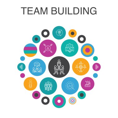 Infographic Circle konseptini oluşturan takım. Akıllı Ui elemanları işbirliği, iletişim, işbirliği, takım lideri basit simgeler