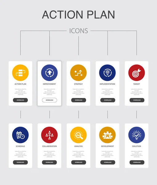Eylem planı Infographic 10 adım Ui tasarımı. Geliştirme, strateji, uygulama, basit simgeler — Stok Vektör