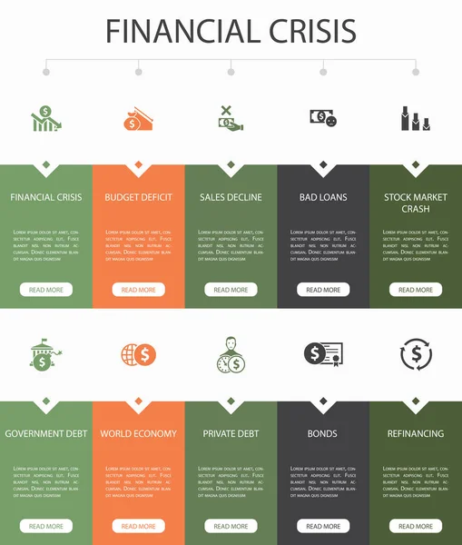 Financial crisis Infographic 10 option UI design. budget deficit, Bad loans, Government debt, Refinancingsimple icons — ストックベクタ
