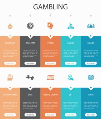 Kumar Infographic 10 seçenek Ui tasarım rulet, kumarhane, para, online kumarhane simgeleri