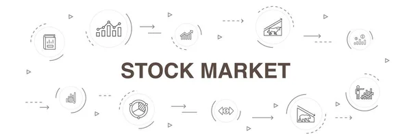 Aktiemarknaden Infographic 10 steg cirkel design. mäklare, finans, diagram, marknadsandel enkla ikoner — Stock vektor