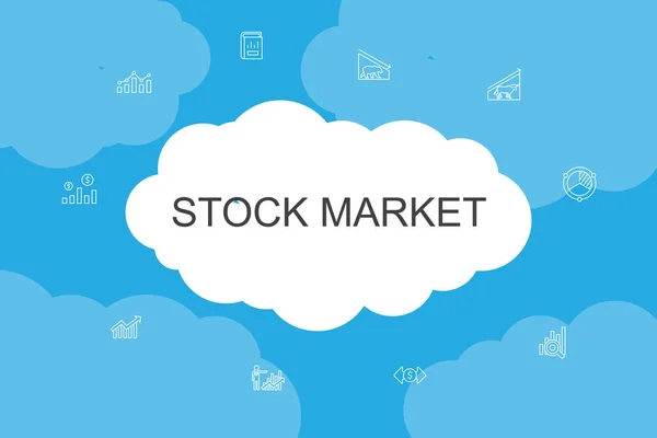 Stock market Infographic cloud design template.Broker, finance, graf, podíl na trhu jednoduché ikony — Stockový vektor