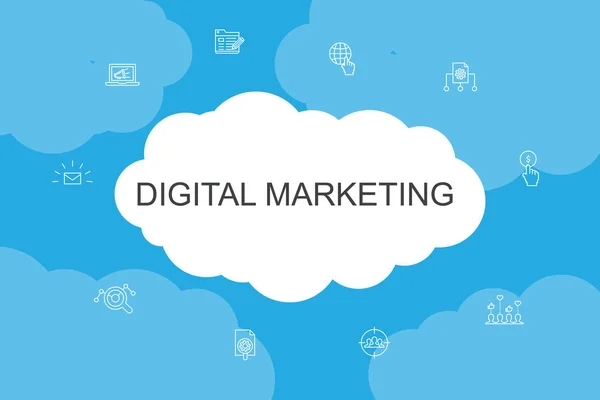 Digitales Marketing Infografik Cloud-Design template.internet, Marketing-Forschung, soziale Kampagne, Pay per click einfache Symbole — Stockvektor