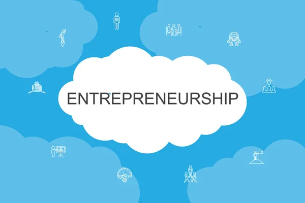 Entrepreneuriat Infographie Cloud Design template.Investor, Partenariat, Leadership, Team building icônes simples — Image vectorielle